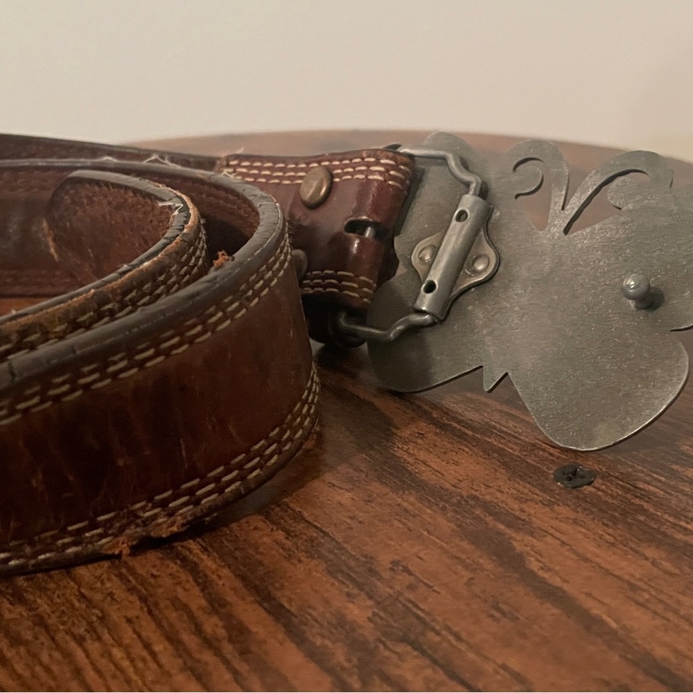 Women’s Nocona Genuine Leather Westen Belt 34 Butterfly Cross Statement Buckle - Picture 7 of 16